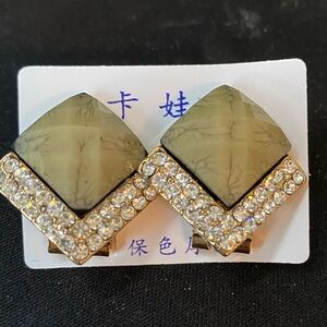 Green and CZ Gold Earrings